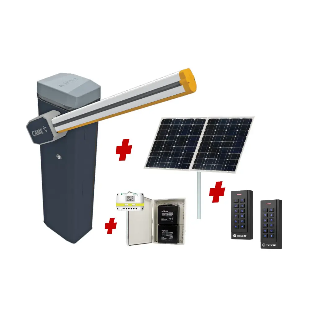 CAME Gard 4m Solar Powered    Low Voltage Automatic Boom Barrier Gate High Duty Cycle Depot Yards Caravan Park offices with TWO Keypads Entry Exit
