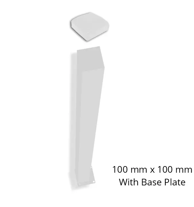 100x100x2000 (2.0m) Steel Gate Fence Post WITH BASE PLATE (Bolt Down) Powder Coated Pearl Gloss White (CAP INCLUDED)