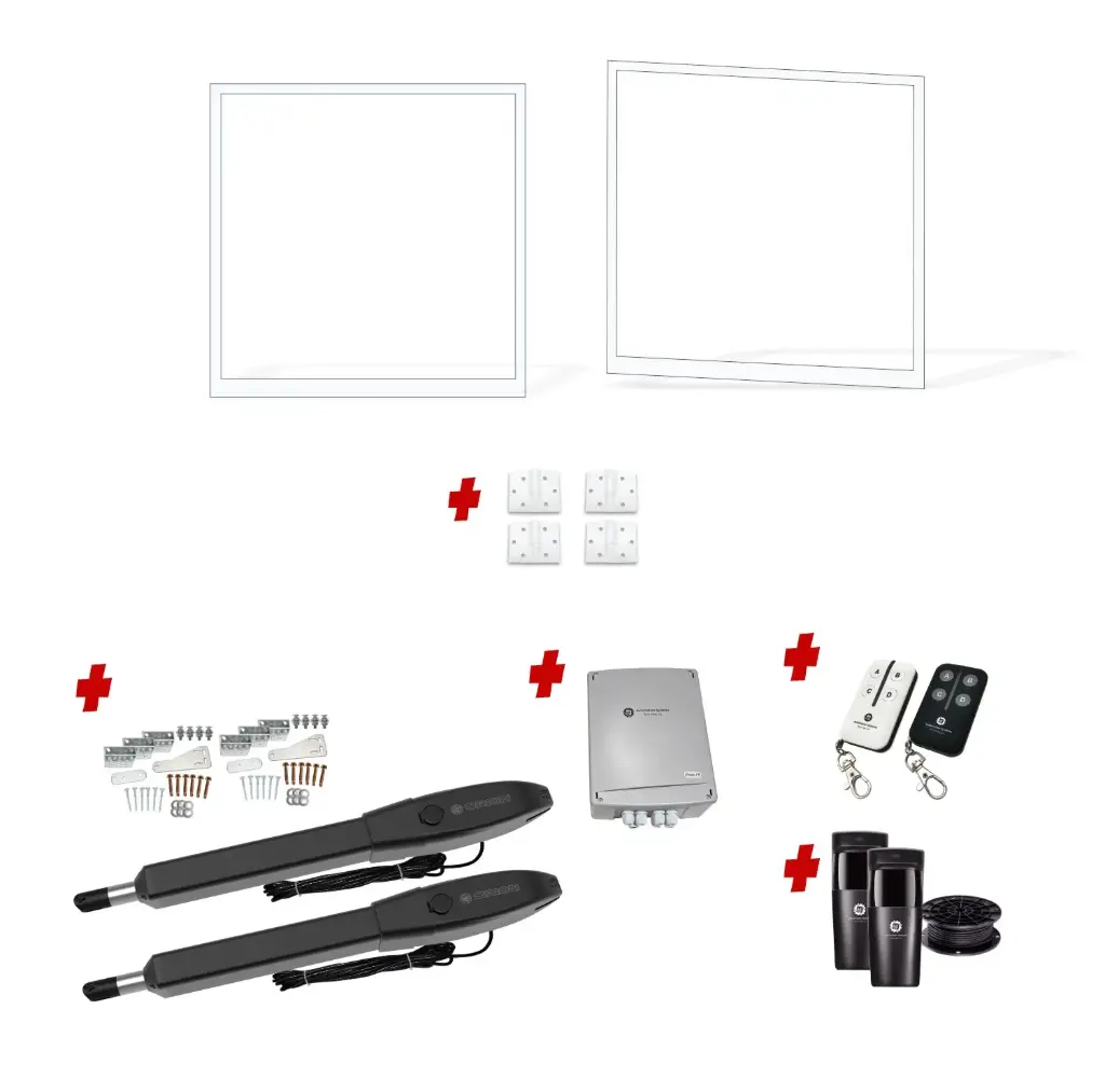 4200mm Double Swing Driveway Gates Opening (1800mm H) 4.2×1.8m Cladding Gate Frames (External Cladding) (Pearl Gloss White Powder Coat) with Double Swing automatic gate motor