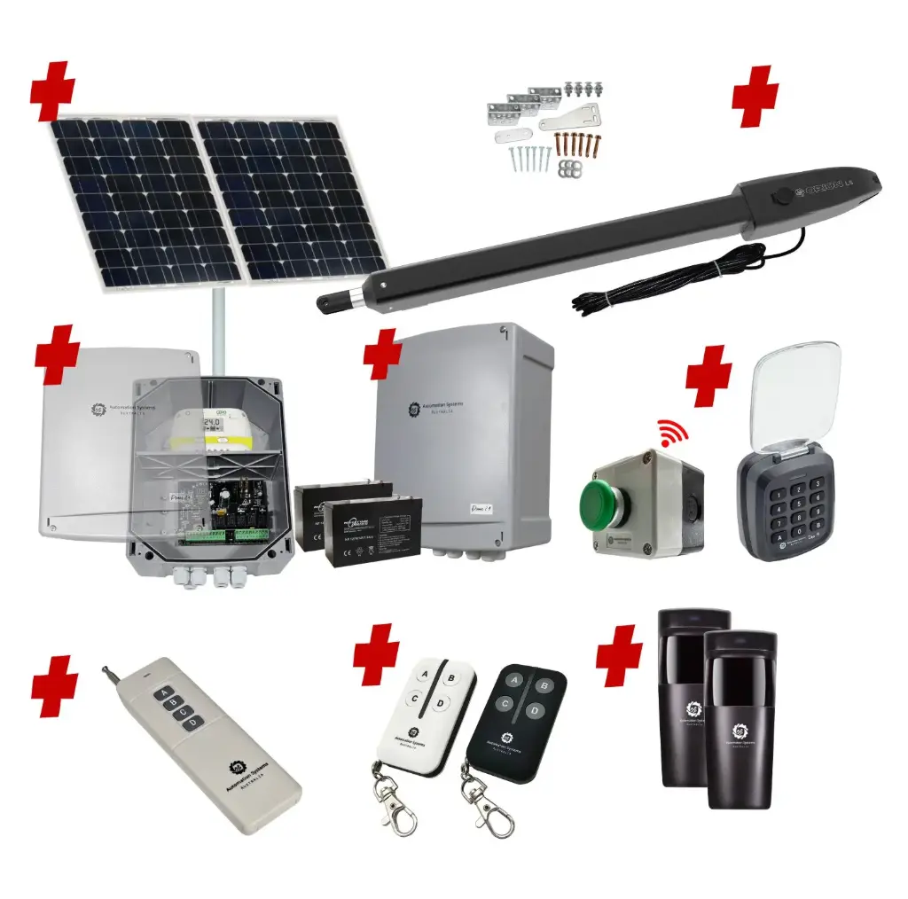 Orion LS Solar Powered Farm Gate 24V Automatic Rural Swing Driveway Gate Opener Solar Powered Kit ROBUST Heavy Duty Design ENTRY KEYPAD and EXIT BUTTON KIT 