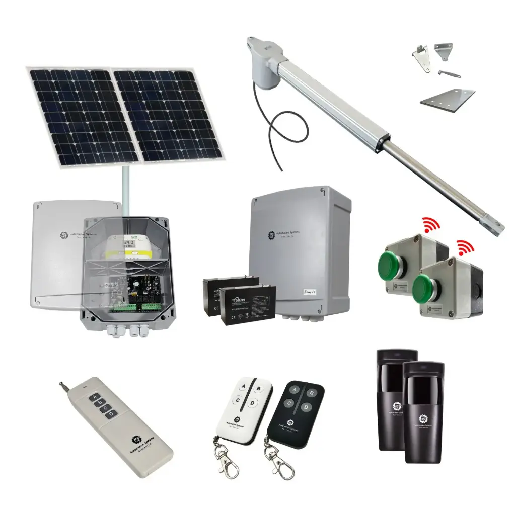 Viper 5 Long Stroke ITALIAN Solar Powered Farm Gate 24V Automatic Rural Swing Driveway Gate Opener Solar Powered Kit ROBUST Heavy Duty Design ENTRY and EXIT BUTTON KIT 