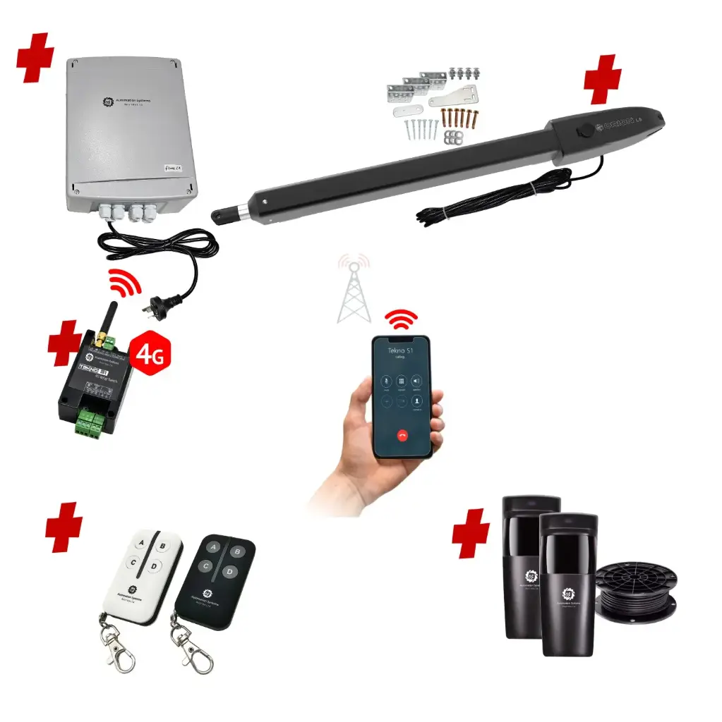 Orion LS Electric Farm Gate 24V Automatic Rural Swing Driveway Gate Opener 24 Volt Kit ROBUST Heavy Duty Design with 4G Mobile Control
