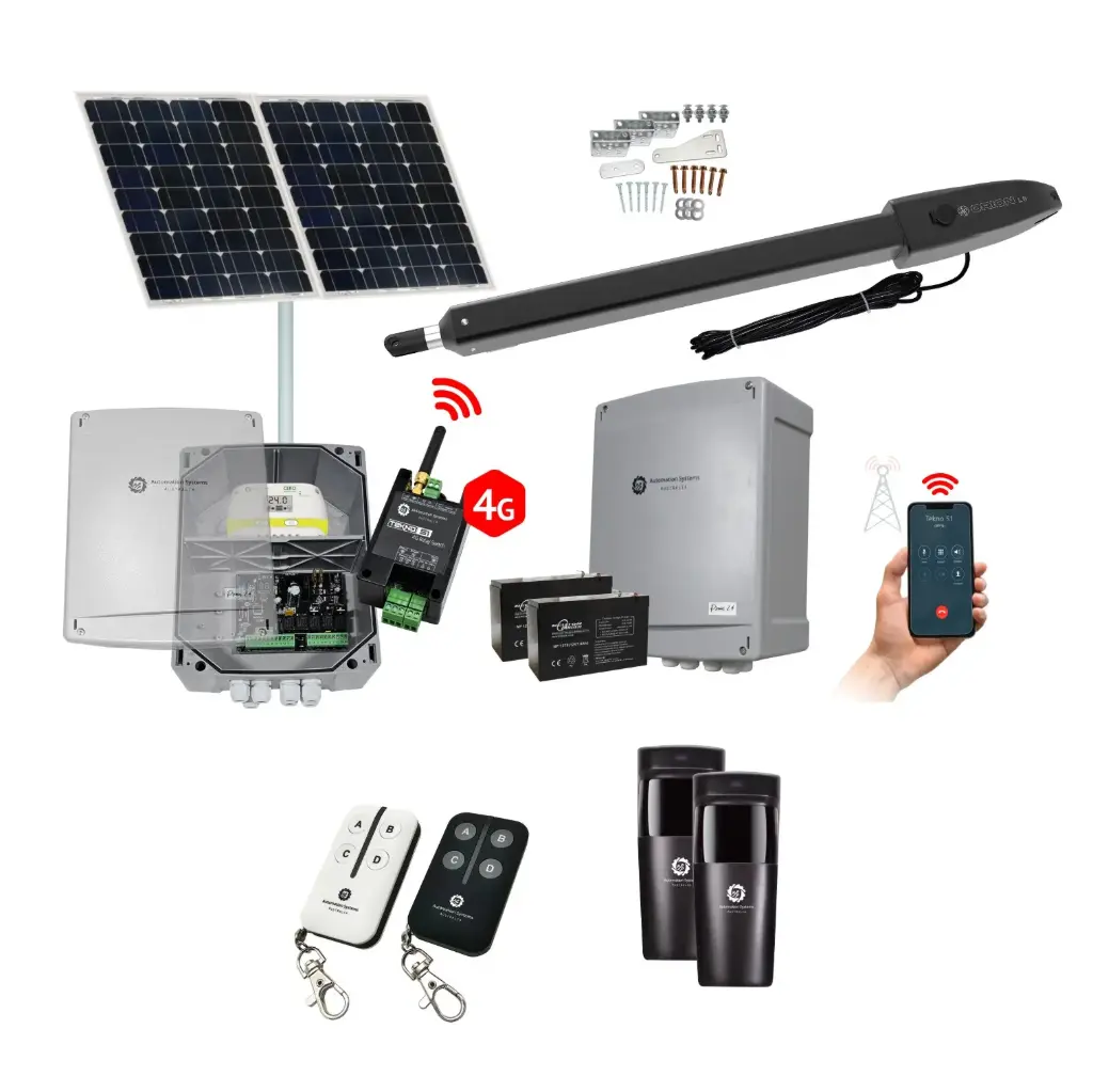 Orion LS Solar Powered Farm Gate Automatic Rural Swing Driveway Gate Opener 24 Volt Kit ROBUST Heavy Duty Design with 4G Mobile Control