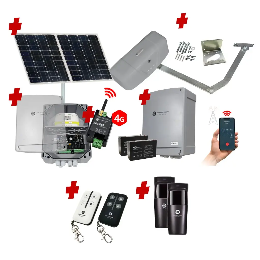 RAPTOR Extra Heavy Duty ITALIAN Solar Powered Farm Gate Automatic Rural Swing Driveway Gate Opener 24 Volt Kit ROBUST Heavy Duty Design with 4G Mobile Control