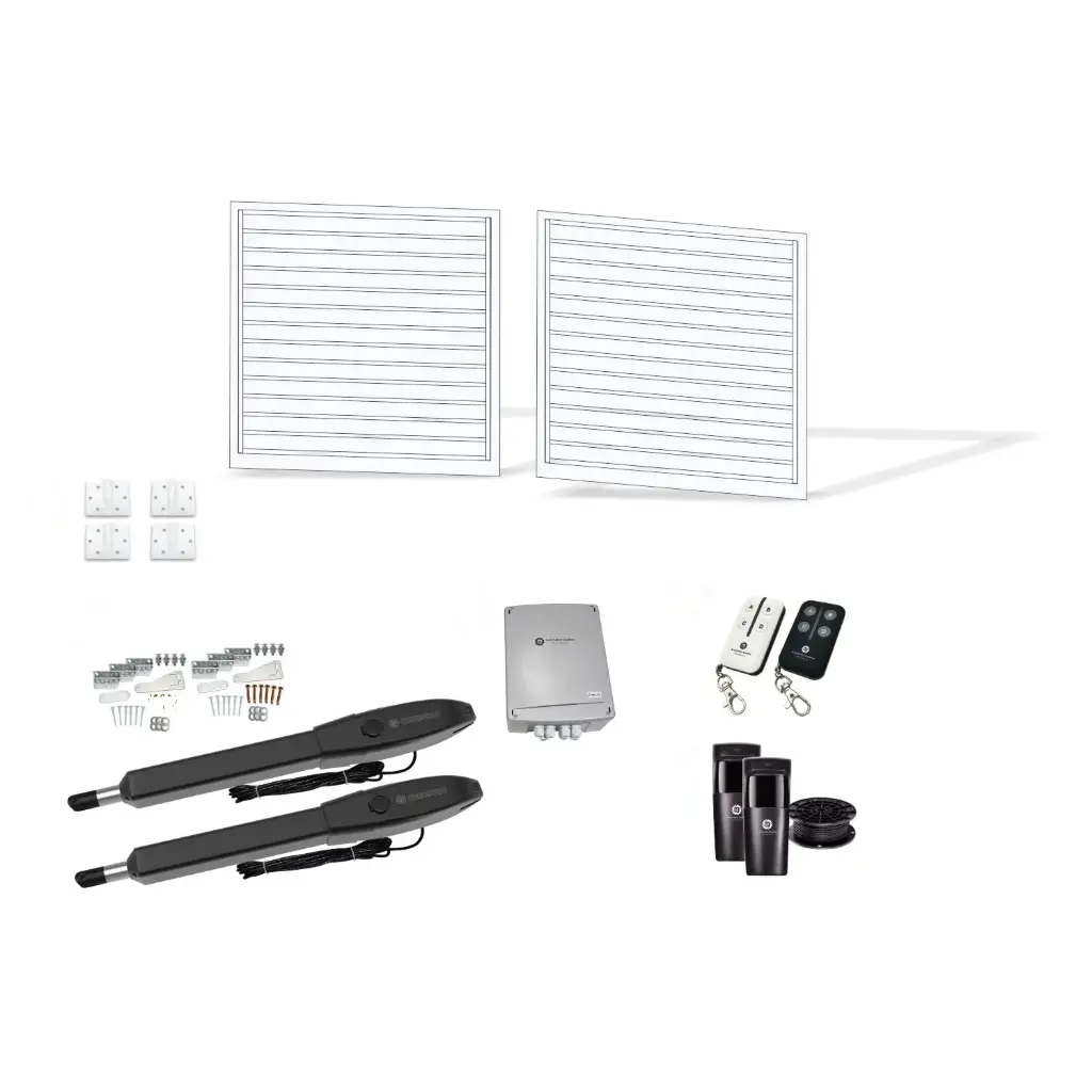3000mm Double Swing Driveway Gates Opening (1800mm H) 3.0mx1.8m Horizontal Slat Gate + Hinges (Pearl Gloss White Powder Coat) with Double Swing automatic gate motor