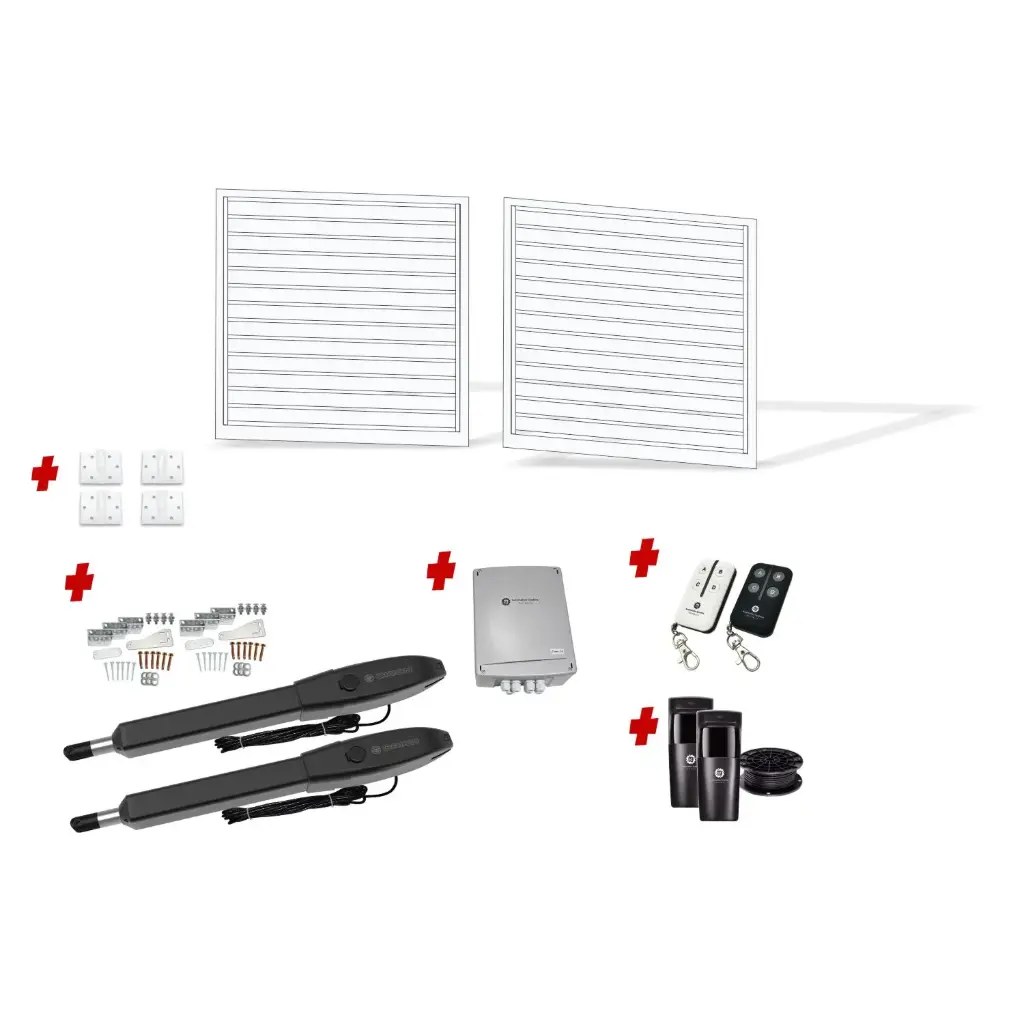 4200mm Double Swing Driveway Gates Opening (1500mm H) 4.2×1.5m Horizontal Slat Gate + Hinges (Pearl Gloss White Powder Coat) with Double Swing automatic gate motor