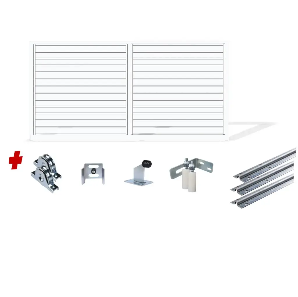 Up to 3200mm / 3.2m Opening (1200mm H) 3.6×1.2m Horizontal Slat Sliding Driveway Gate Package (Pearl Gloss White Powder Coat)