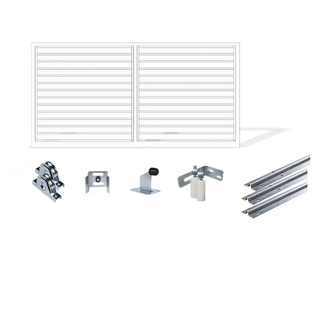 Up to 3200mm / 3.2m Opening (1200mm H) 3.6×1.2m Horizontal Slat Sliding Driveway Gate Package (Pearl Gloss White Powder Coat)