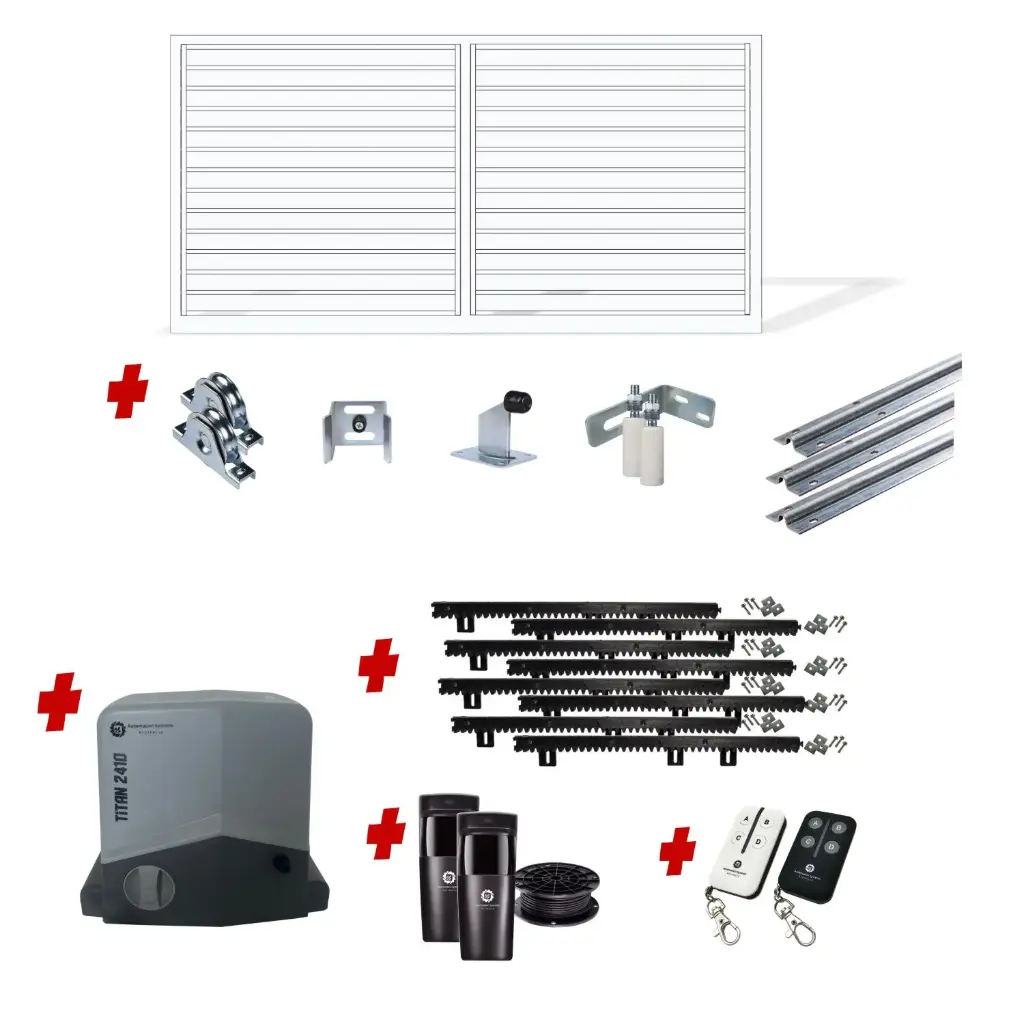 Up to 3200mm / 3.2m Opening (1200mm H) 3.6×1.2m Horizontal Slat Sliding Driveway Gate Package (Pearl Gloss White Powder Coat) with extra heavy duty 24v sliding gate motor