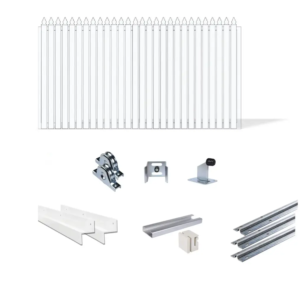 Up to 3600mm / 3.6m Opening (1300mm H) 4.17×1.3m Aluminum Picket Sliding Driveway Gate Package (Pearl Gloss White Powder Coat)