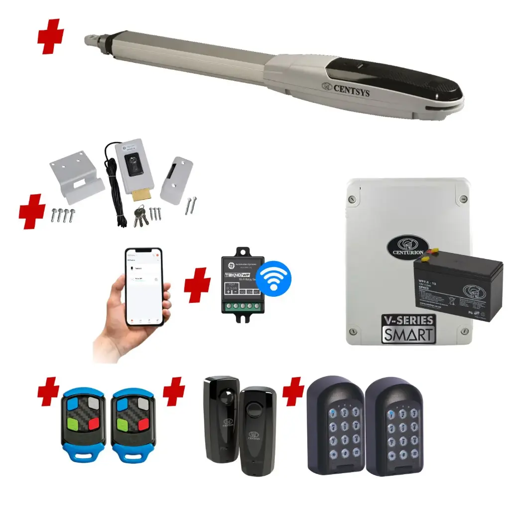 Centsys V500 Smart (240V) Single Swing Gate System with Mobile APP, Two Keypads and Electric Lock