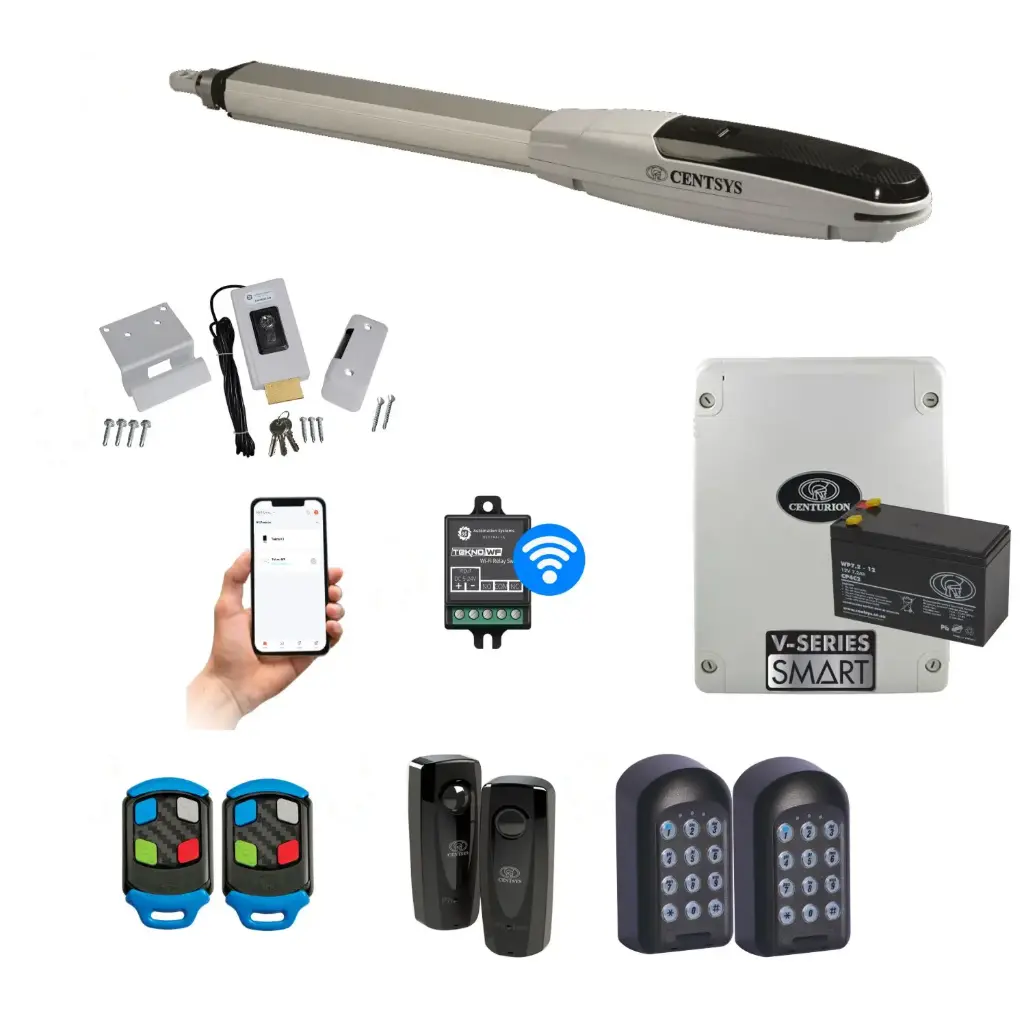 Centsys V500 Smart (240V) Single Swing Gate System with Mobile APP, Two Keypads and Electric Lock