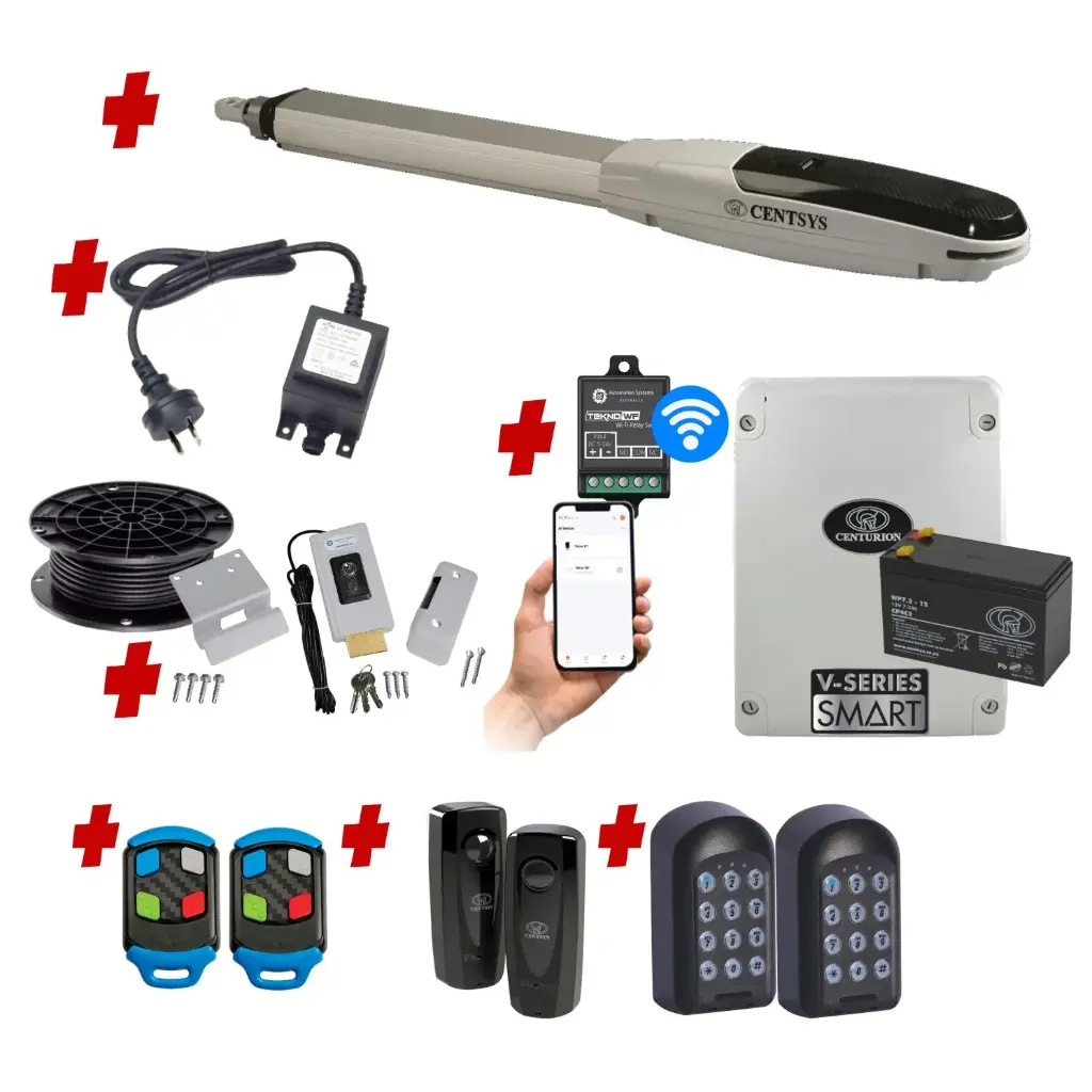Centsys V500 Smart (24V) Single Swing Gate System with Mobile APP, Two Keypads and Electric Lock