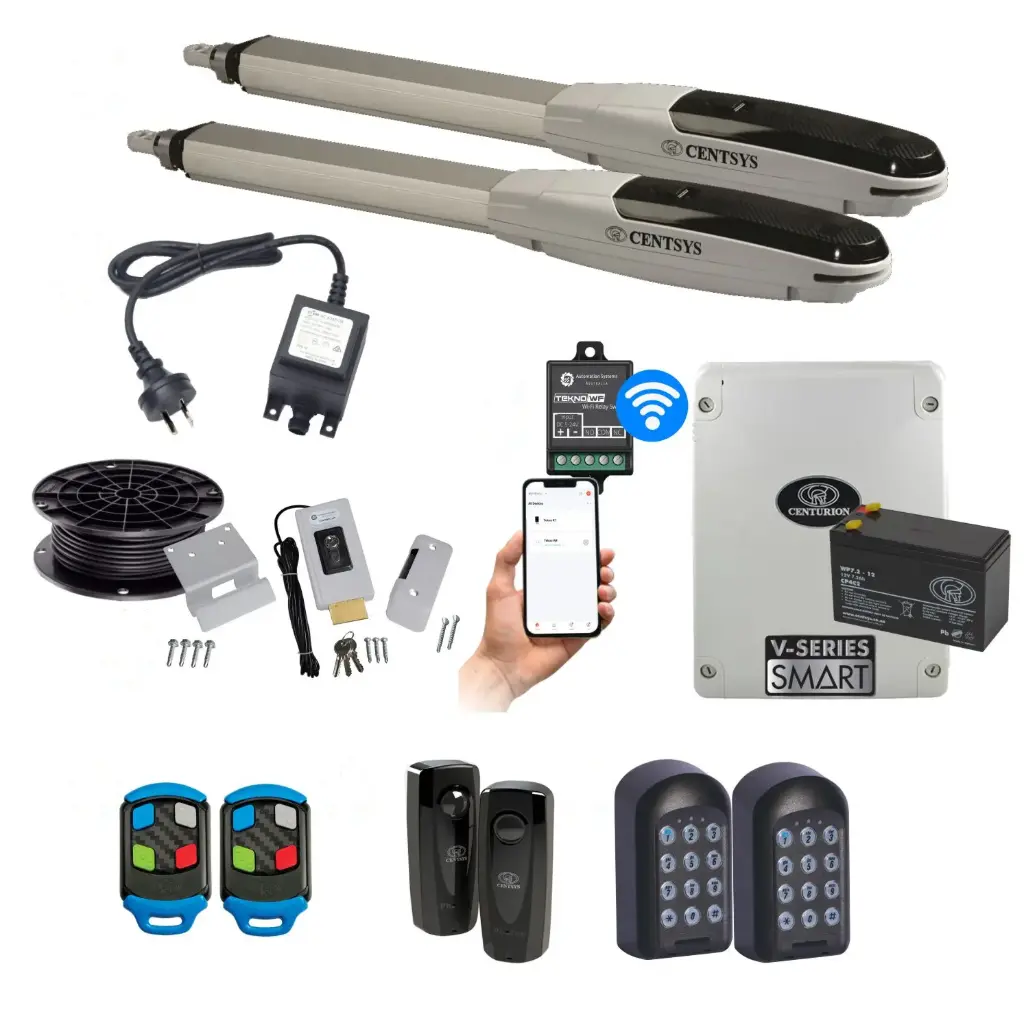 Centsys V500 Smart (24V) Double Swing Gate System with Mobile APP, Two Keypads and Electric Lock