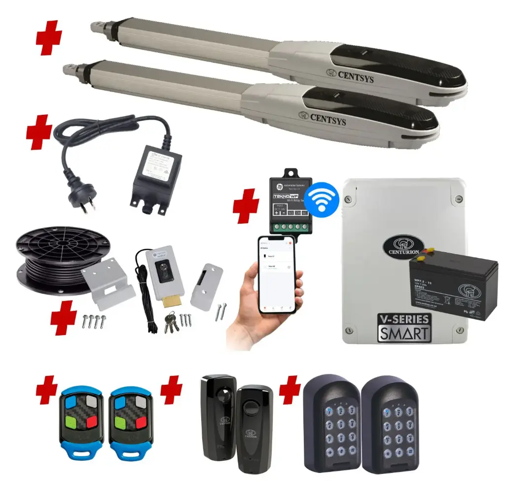 Centsys V500 Smart (24V) Double Swing Gate System with Mobile APP, Two Keypads and Electric Lock