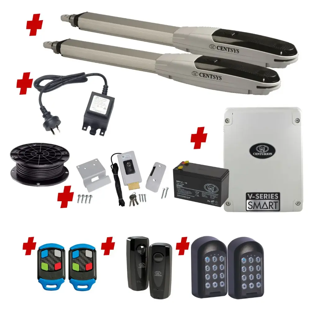 Centsys V500 Smart (24V) Double Swing Gate System with Two Keypads and Electric Lock