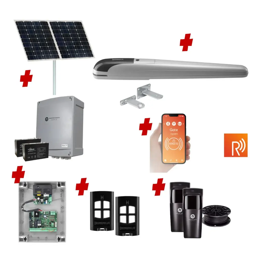 Remootio BOB 5 High Thrust Long Stroke ITALIAN Solar Powered Automatic Swing Driveway Gate Opener 24 Volt Kit ROBUST Heavy Duty Design 