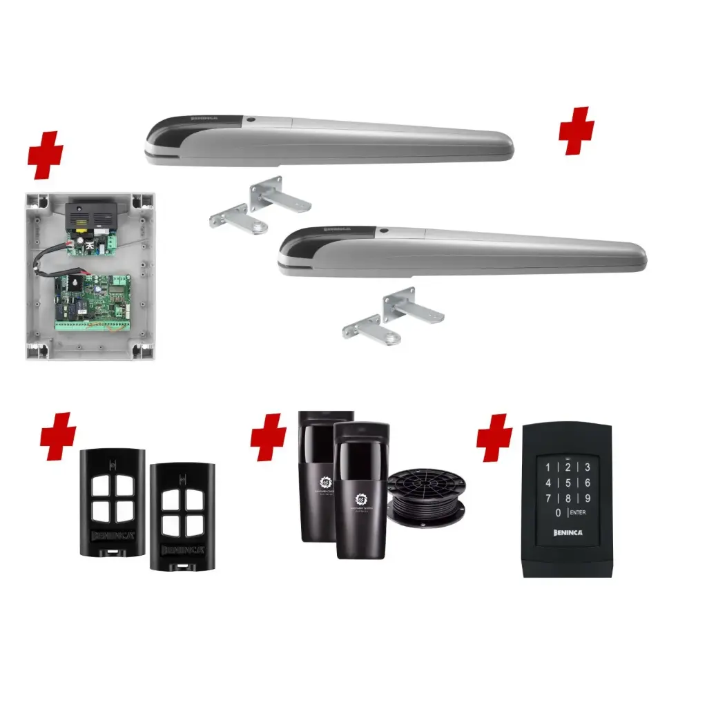 BOB 5 High Thrust Long Stroke ITALIAN Electric 24V Low Voltage Automatic Double Swing Driveway Gate Opener Kit ROBUST Heavy Duty Design with Keypad Pin Code 