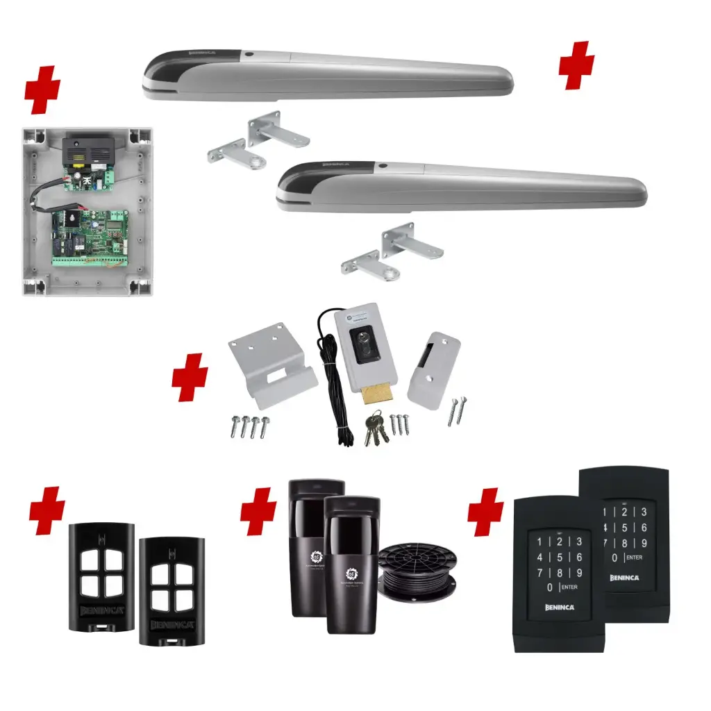 BOB 5 High Thrust Long Stroke ITALIAN Electric 24V Low Voltage Automatic Double Swing Driveway Gate Opener Kit ROBUST Heavy Duty Design with TWO Keypads Entry Exit