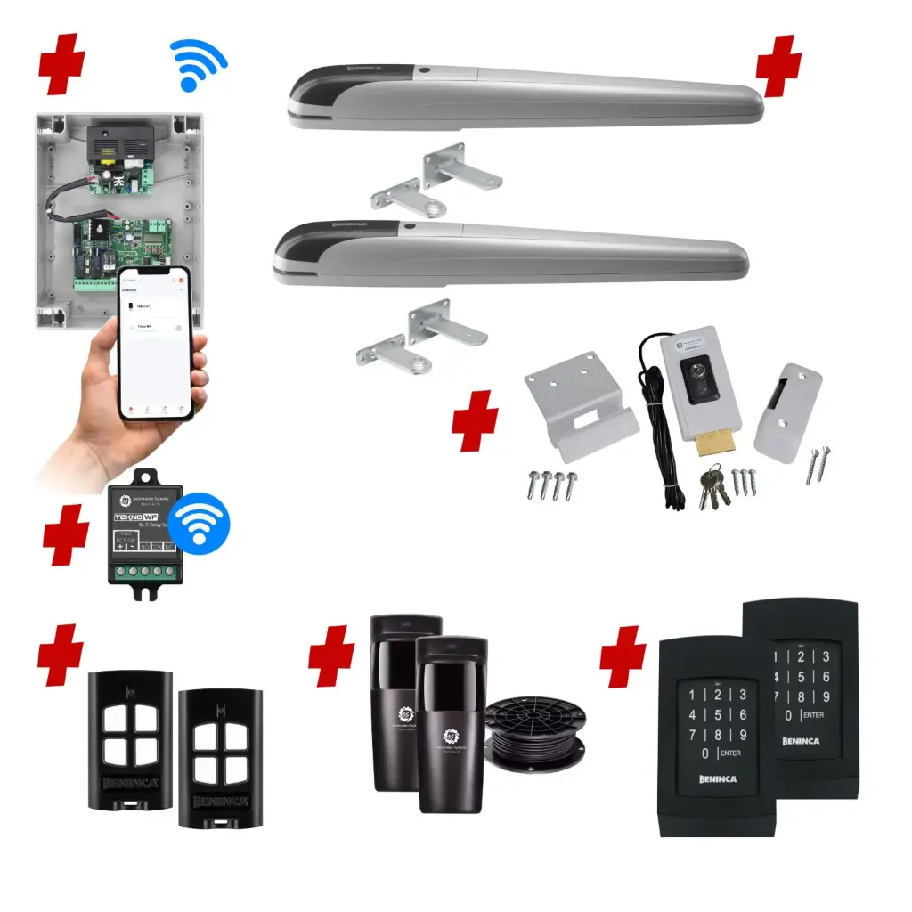 BOB 5 High Thrust Long Stroke ITALIAN Electric 24V Low Voltage Automatic Double Swing Driveway Gate Opener Kit ROBUST Heavy Duty Design with Wifi Mobile App Control and Keypad Entry Exit