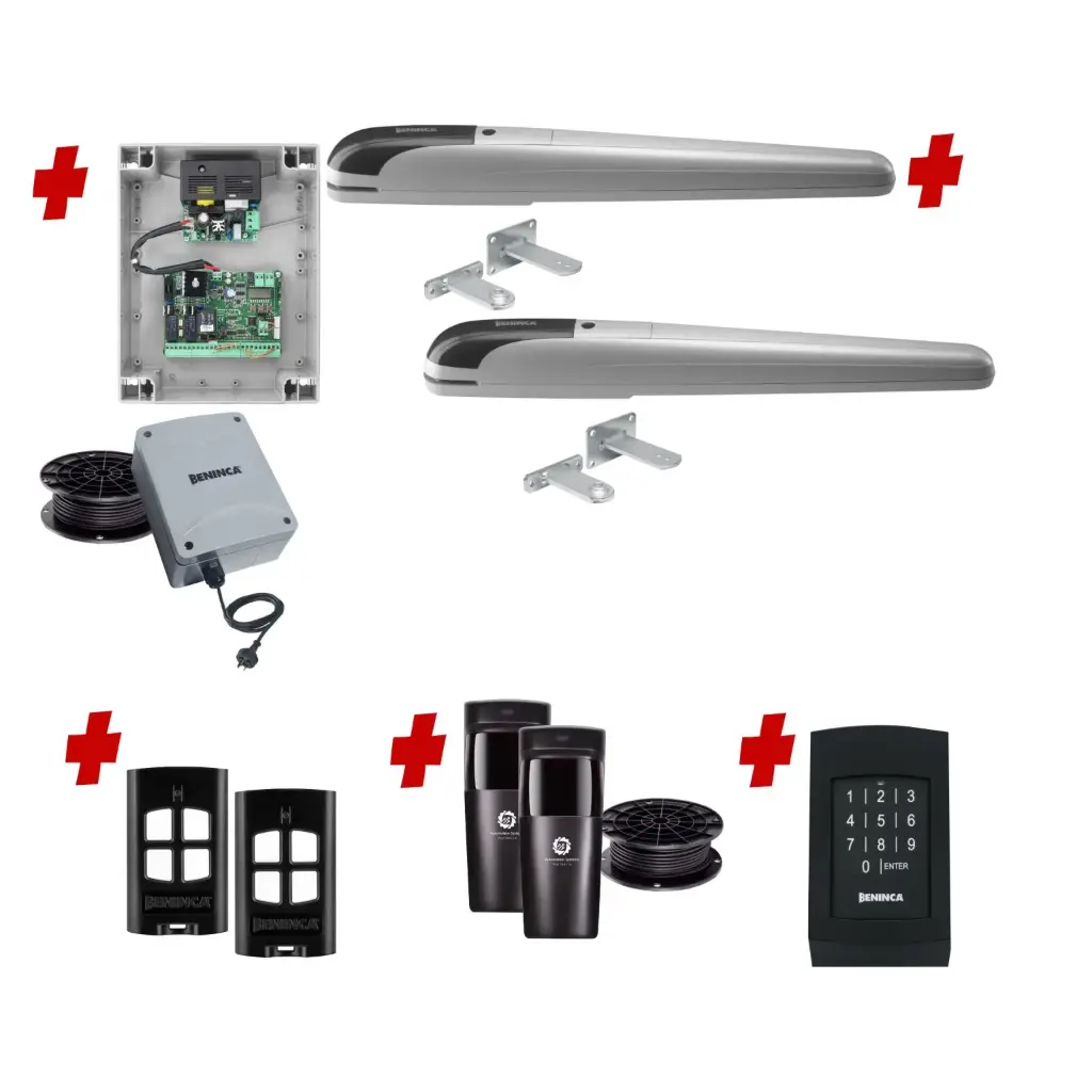 BOB 5 High Thrust Long Stroke ITALIAN Low Voltage 24V Automatic Double Swing Driveway Gate Opener 24 Volt Kit ROBUST Heavy Duty Design with Keypad Pin Code