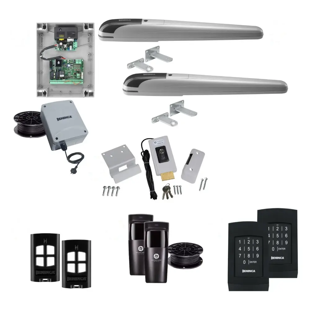 BOB 5 High Thrust Long Stroke ITALIAN Low Voltage 24V Automatic Double Swing Driveway Gate Opener 24 Volt Kit with Wifi Mobile App Control and Keypad Entry Exit