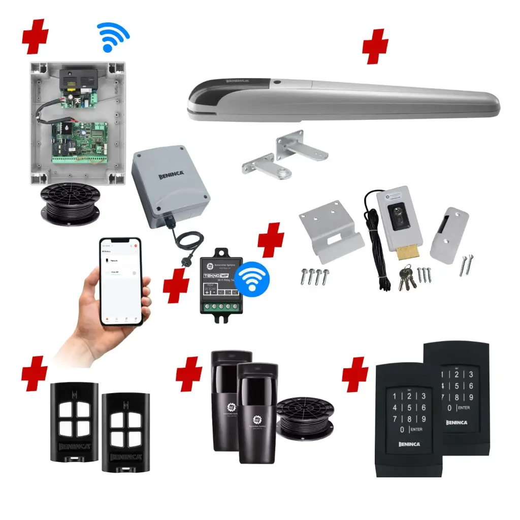 BOB 5 High Thrust Long Stroke ITALIAN Low Voltage 24V Automatic Swing Driveway Gate Opener 24 Volt Kit with Wifi Mobile App Control and Keypad Entry Exit