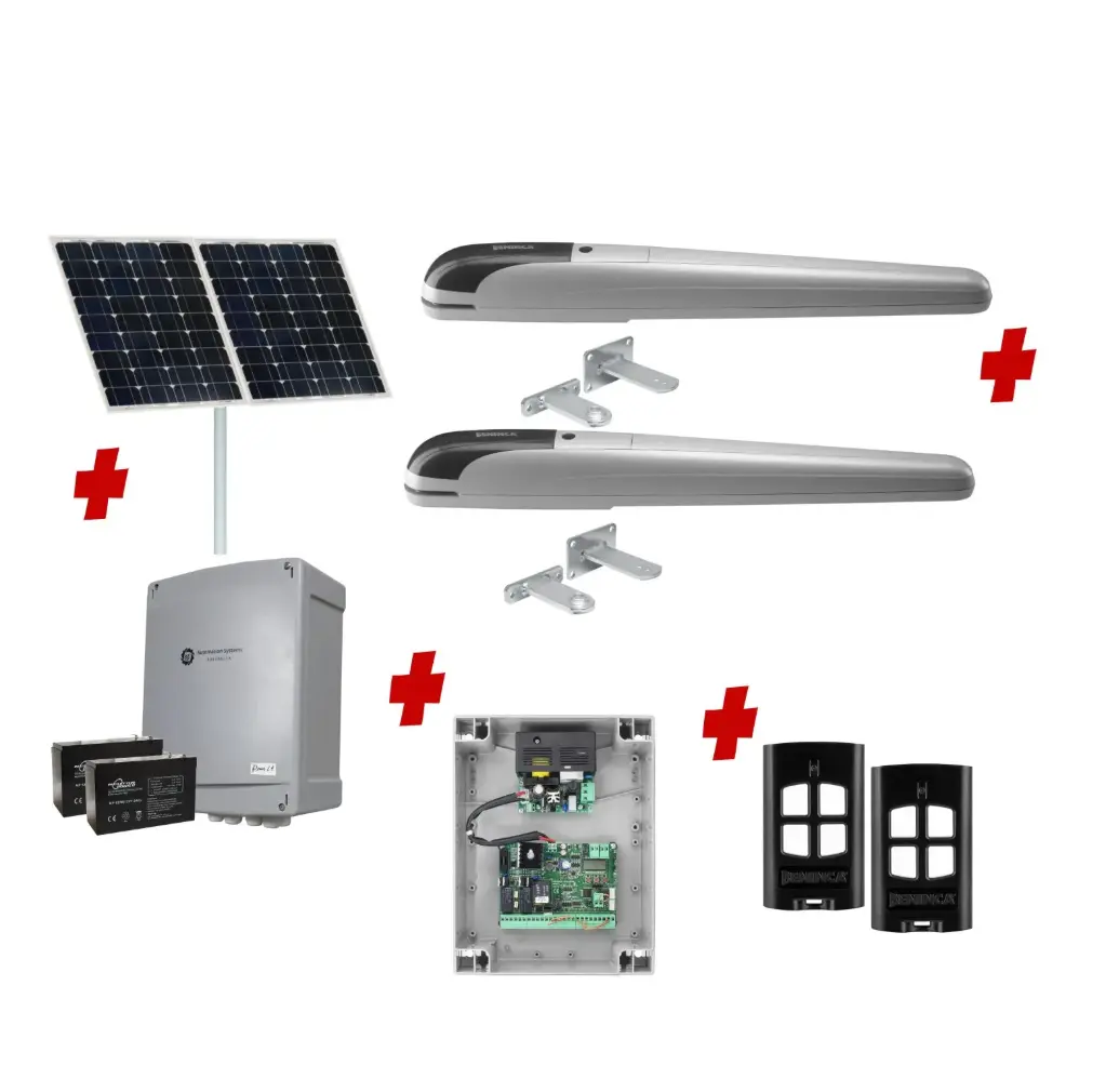 BOB 5 High Thrust Long Stroke ITALIAN Solar Powered Automatic Double Swing Driveway Gate Opener 24 Volt Kit ROBUST Heavy Duty Design BASE KIT