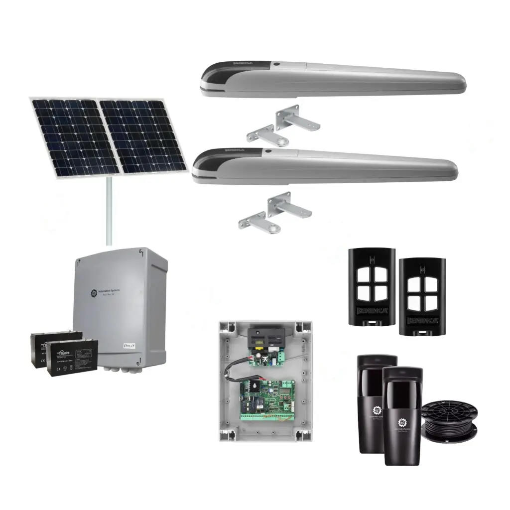 BOB 5 High Thrust Long Stroke ITALIAN Solar Powered Automatic Double Swing Driveway Gate Opener 24 Volt Kit ROBUST Heavy Duty Design for Trade Installers 