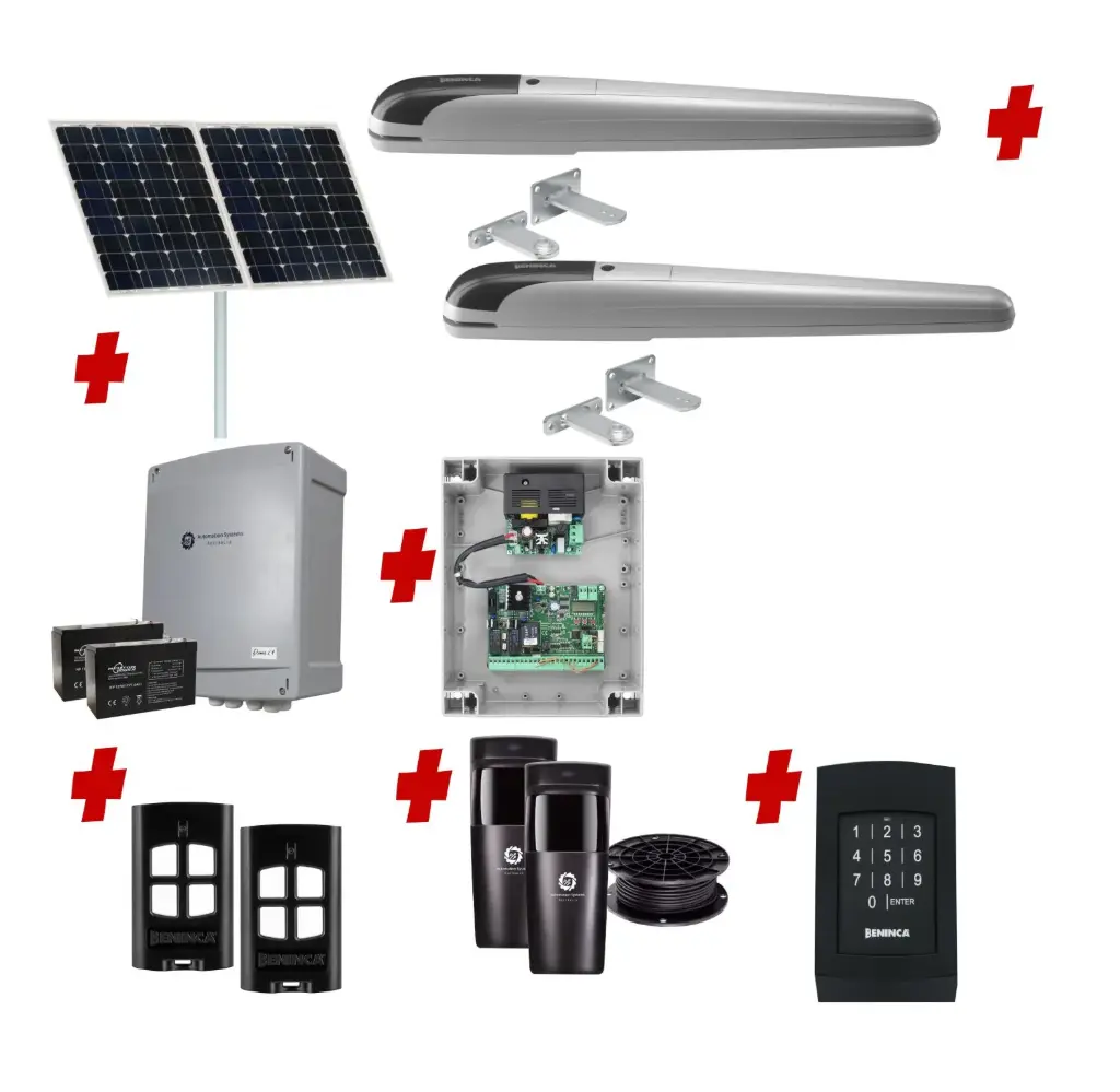 BOB 5 High Thrust Long Stroke ITALIAN Solar Powered Automatic Double Swing Driveway Gate Opener 24 Volt Kit ROBUST Heavy Duty Design with Keypad Pin Code