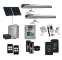 BOB 5 High Thrust Long Stroke ITALIAN Solar Powered Automatic Double Swing Driveway Gate Opener 24 Volt Kit ROBUST Heavy Duty Design with TWO Keypads Entry Exit