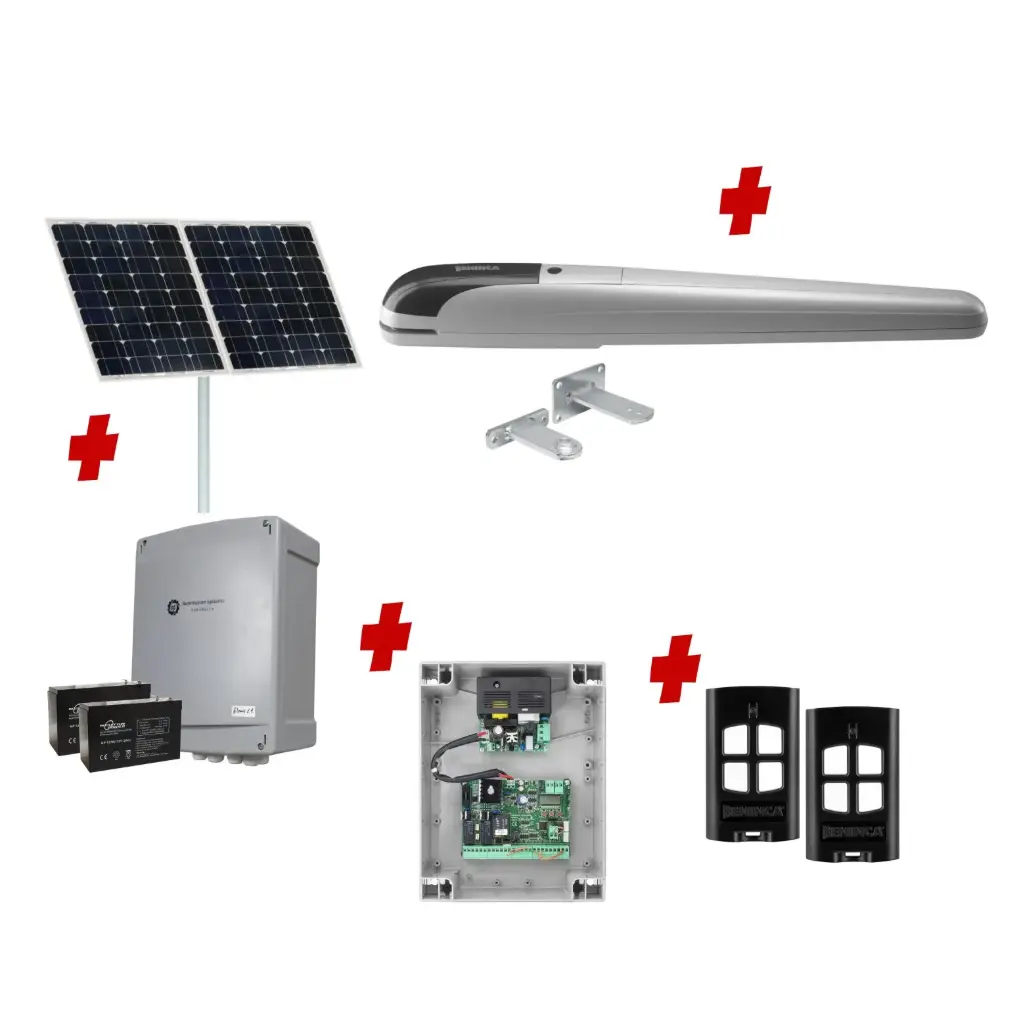 BOB 5 High Thrust Long Stroke ITALIAN Solar Powered Automatic Swing Driveway Gate Opener 24 Volt Kit ROBUST Heavy Duty Design BASE KIT