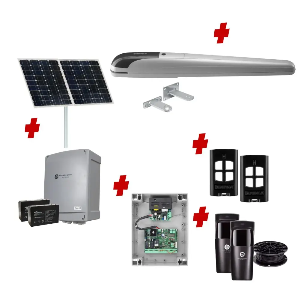BOB 5 High Thrust Long Stroke ITALIAN Solar Powered Automatic Swing Driveway Gate Opener 24 Volt Kit ROBUST Heavy Duty Design for Trade Installers