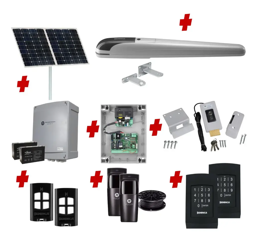 BOB 5 High Thrust Long Stroke ITALIAN Solar Powered Automatic Swing Driveway Gate Opener 24 Volt Kit ROBUST Heavy Duty Design with Keypad Entry Exit