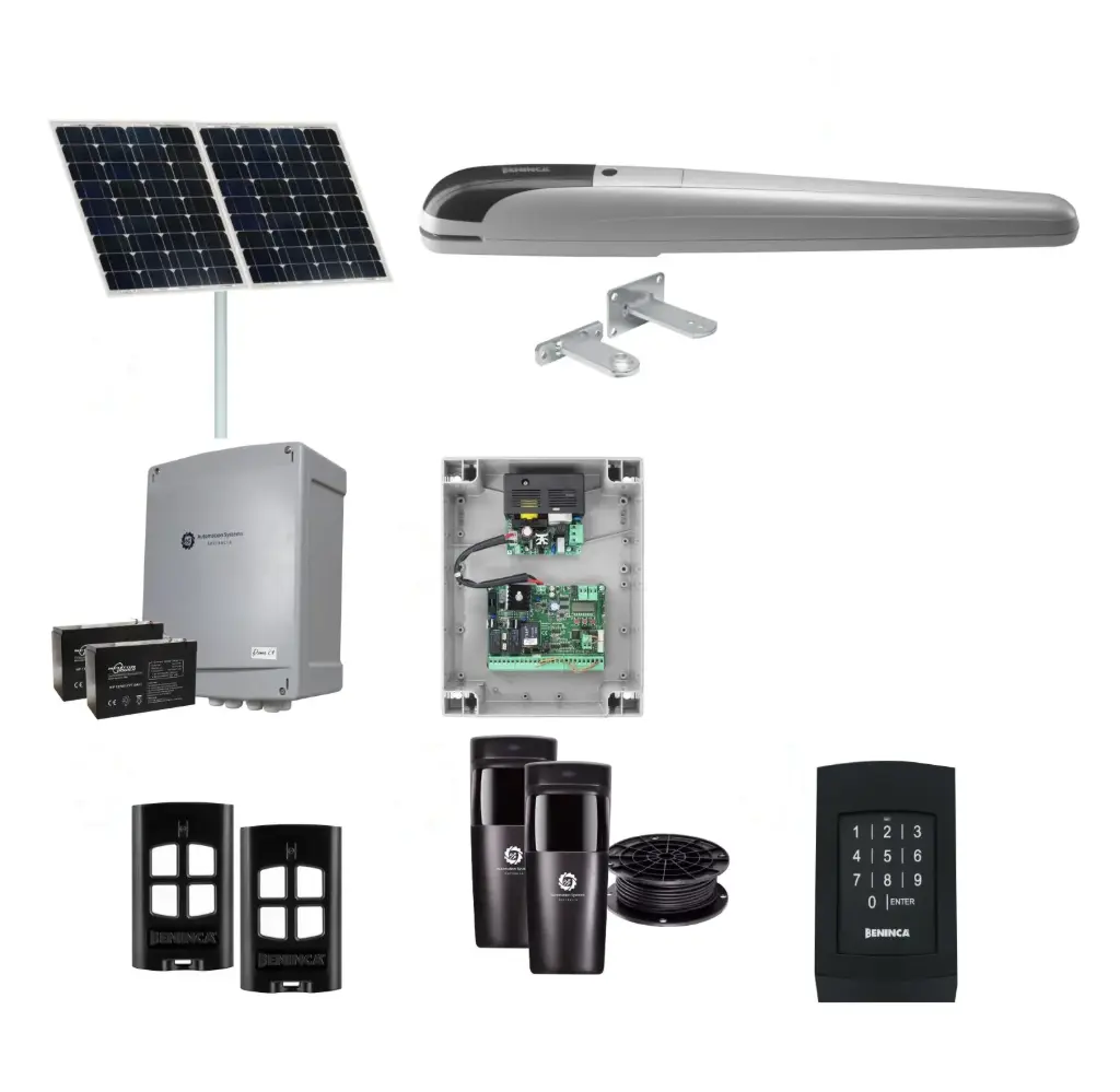 BOB 5 High Thrust Long Stroke ITALIAN Solar Powered Automatic Swing Driveway Gate Opener 24 Volt Kit ROBUST Heavy Duty Design with TWO Keypads Entry Exit