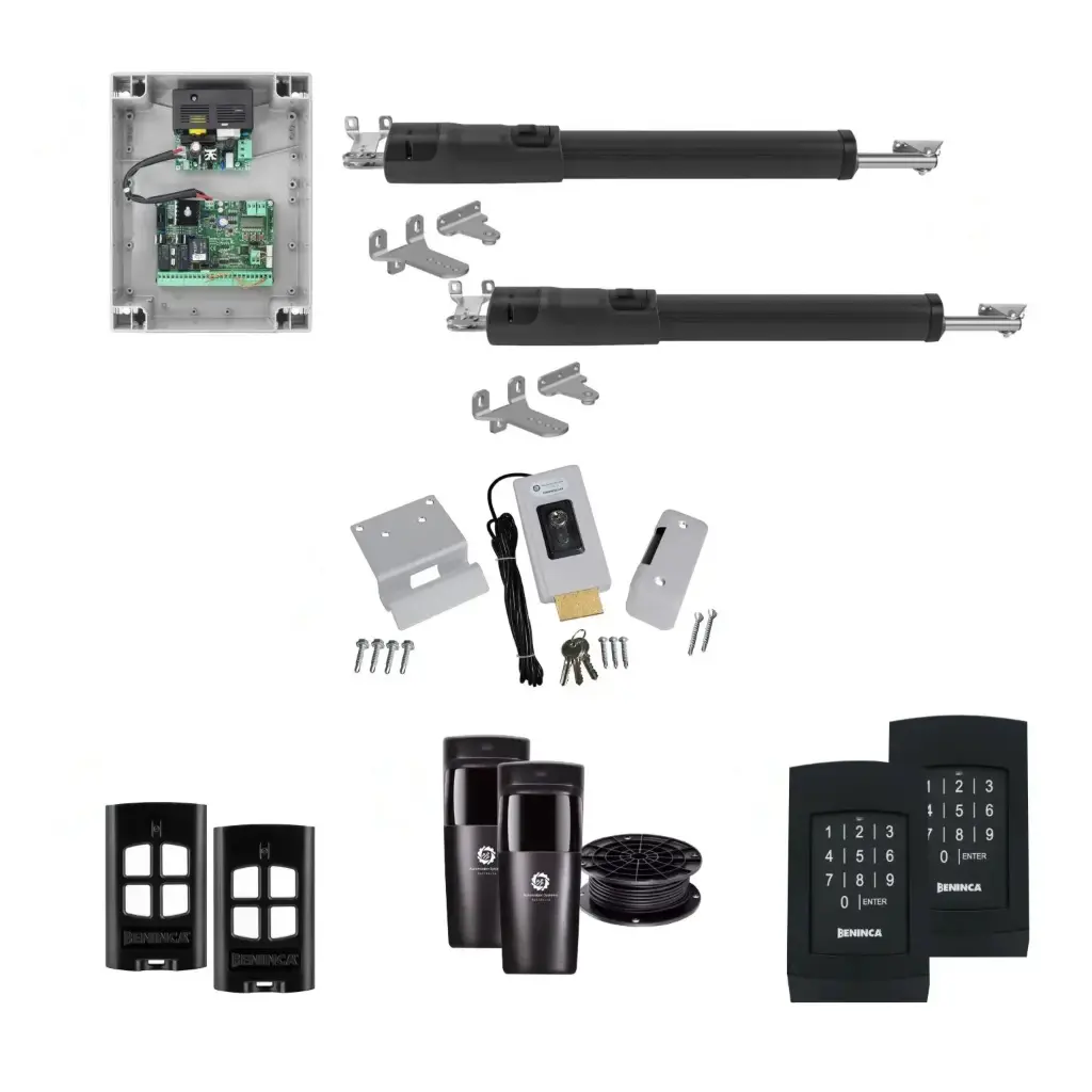 TOM 5 Telescopic Long Stroke ITALIAN Electric 24V Low Voltage Automatic Double Swing Driveway Gate Opener Kit ROBUST Heavy Duty Design with TWO Keypads Entry Exit 
