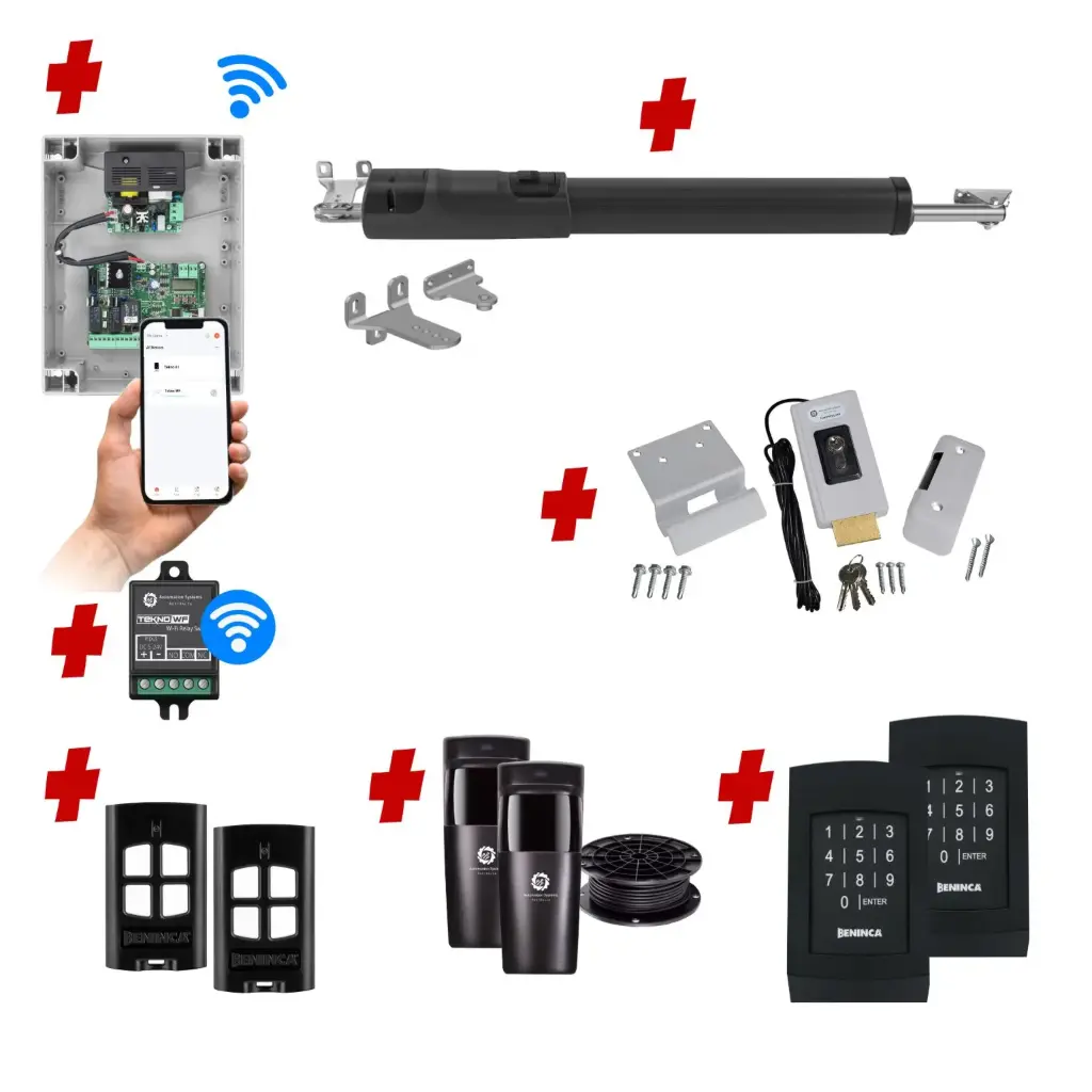 TOM 5 Telescopic Long Stroke ITALIAN Electric 24V Low Voltage Automatic Swing Driveway Gate Opener Kit ROBUST Heavy Duty Design with Wifi Mobile App Control and Keypad Entry Exit