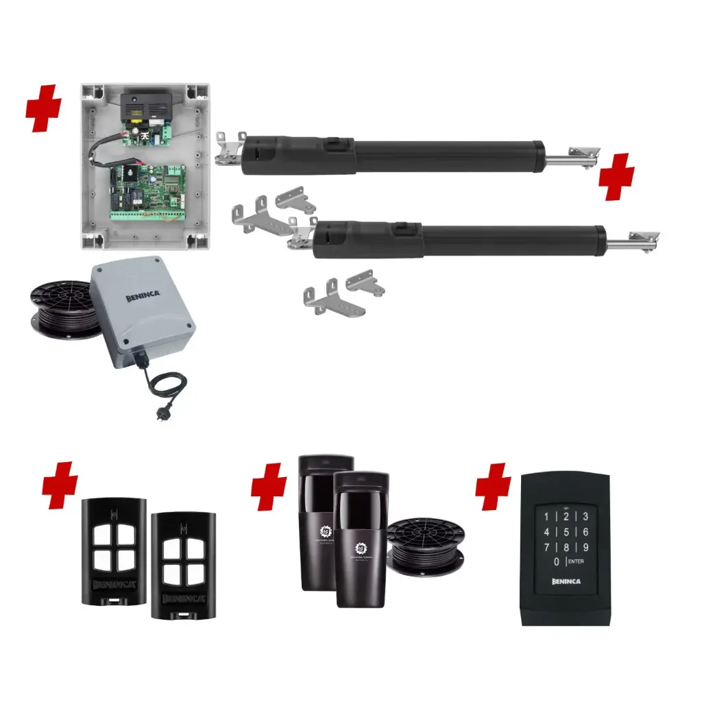 TOM 5 Telescopic Long Stroke ITALIAN Low Voltage 24V Automatic Double Swing Driveway Gate Opener 24 Volt Kit ROBUST Heavy Duty Design with Keypad Pin Code