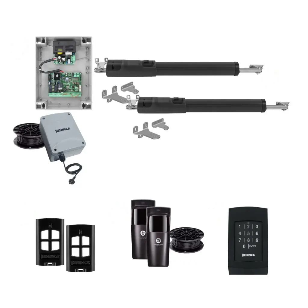TOM 5 Telescopic Long Stroke ITALIAN Low Voltage 24V Automatic Double Swing Driveway Gate Opener 24 Volt Kit ROBUST Heavy Duty Design with Keypad Pin Code