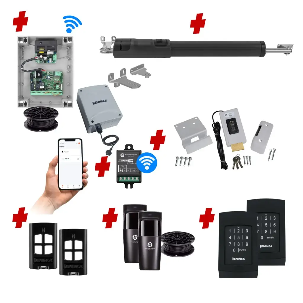 TOM 5 Telescopic Long Stroke ITALIAN Low Voltage 24V Automatic Swing Driveway Gate Opener 24 Volt Kit with Wifi Mobile App Control and Keypad Entry Exit