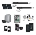 TOM 5 Telescopic Long Stroke ITALIAN Solar Powered Automatic Double Swing Driveway Gate Opener 24 Volt Kit ROBUST Heavy Duty Design with TWO Keypads Entry Exit