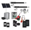 TOM 5 Telescopic Long Stroke ITALIAN Solar Powered Automatic Double Swing Driveway Gate Opener 24 Volt Kit ROBUST Heavy Duty Design with Wifi Mobile App Control and Keypad Entry