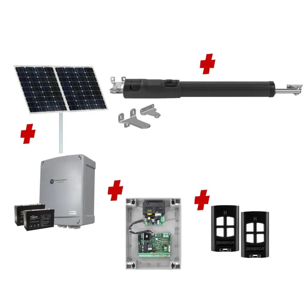 TOM 5 Telescopic Long Stroke ITALIAN Solar Powered Automatic Swing Driveway Gate Opener 24 Volt Kit ROBUST Heavy Duty Design BASE KIT