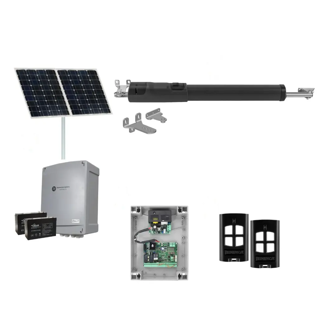 TOM 5 Telescopic Long Stroke ITALIAN Solar Powered Automatic Swing Driveway Gate Opener 24 Volt Kit ROBUST Heavy Duty Design BASE KIT