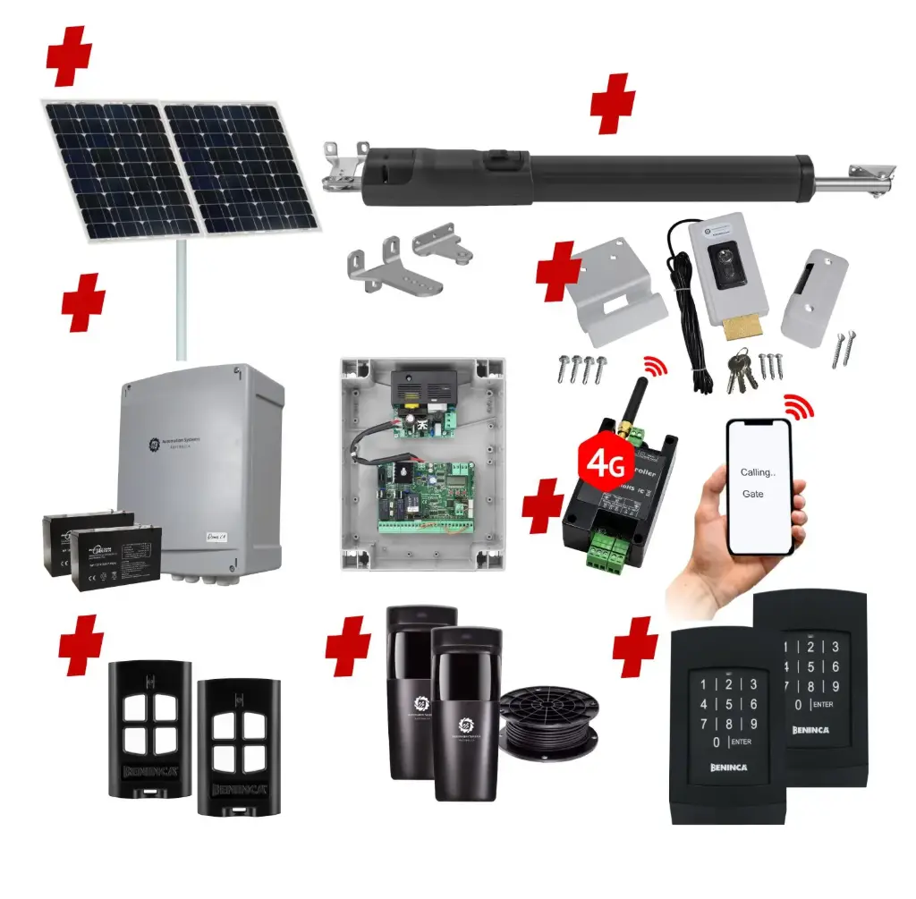 TOM 5 Telescopic Long Stroke ITALIAN Solar Powered Automatic Swing Driveway Gate Opener 24 Volt Kit ROBUST Heavy Duty Design with Wifi Mobile App Control and Keypad Entry Exit
