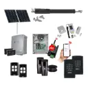 TOM 5 Telescopic Long Stroke ITALIAN Solar Powered Automatic Swing Driveway Gate Opener 24 Volt Kit ROBUST Heavy Duty Design with Wifi Mobile App Control and Keypad Entry Exit