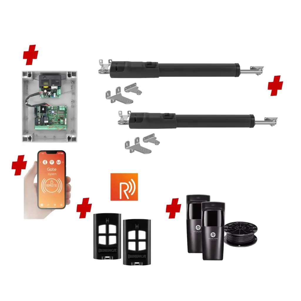 Remootio TOM 5 Telescopic Long Stroke ITALIAN Electric 24V Low Voltage Automatic Double Swing Driveway Gate Opener Kit ROBUST Heavy Duty Design