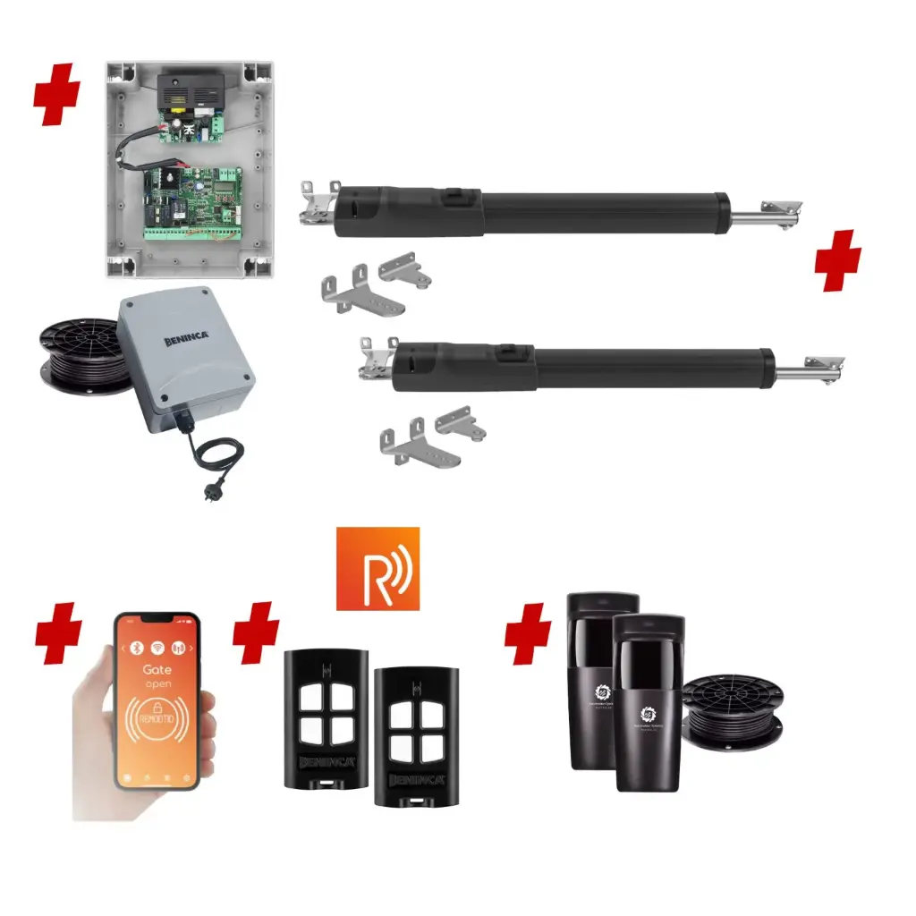 Remootio TOM 5 Telescopic Long Stroke ITALIAN Low Voltage 24V Automatic Double Swing Driveway Gate Opener 24 Volt Kit ROBUST Heavy Duty Design