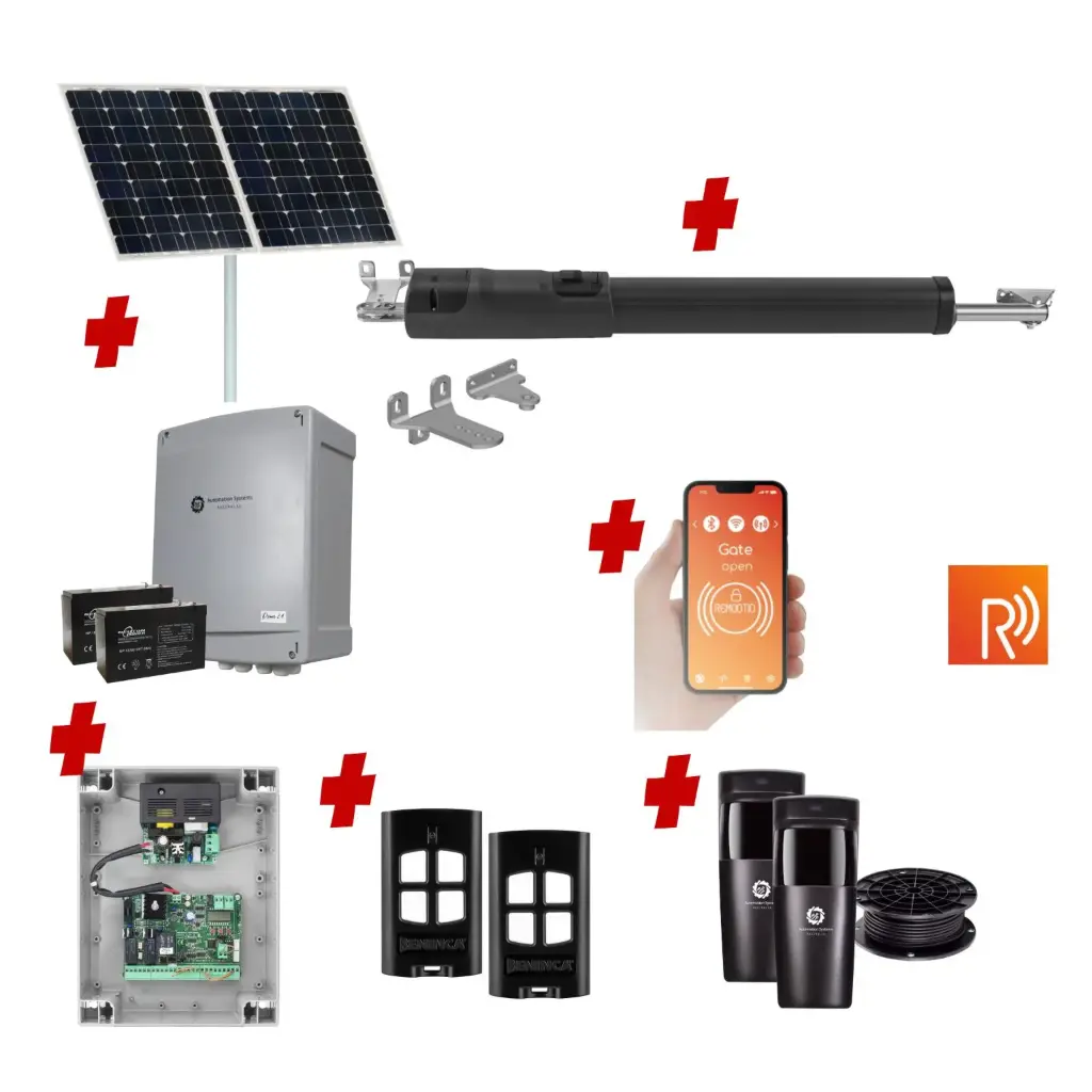 Remootio TOM 5 Telescopic Long Stroke ITALIAN Solar Powered Automatic Swing Driveway Gate Opener 24 Volt Kit ROBUST Heavy Duty Design