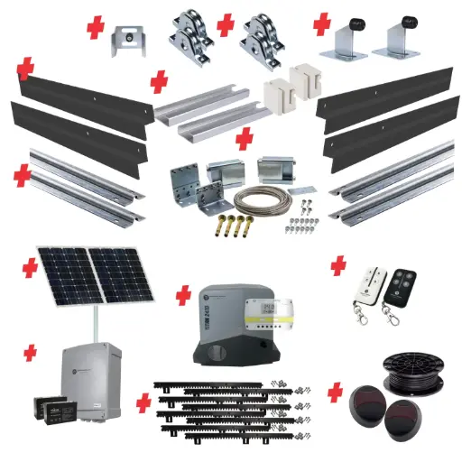 [PICKUP-TELESCOPIC500+SGHK-CLAD+TITAN2410-SOLAR-I] Long Lengths Complete Automatic Telescopic Sliding Gate System (Master and Trailing Sliding Gates) With Hardware Kit and Titan Solar Powered Sliding Gate Motor 